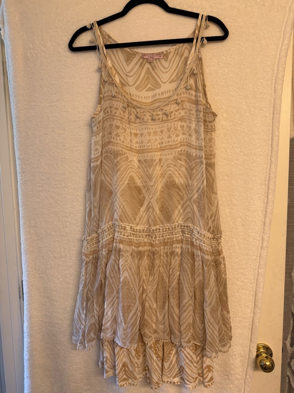 Calypso St. Barth Beige & Cream Printed Tiered 2 layer floaty fun Silk Sundress